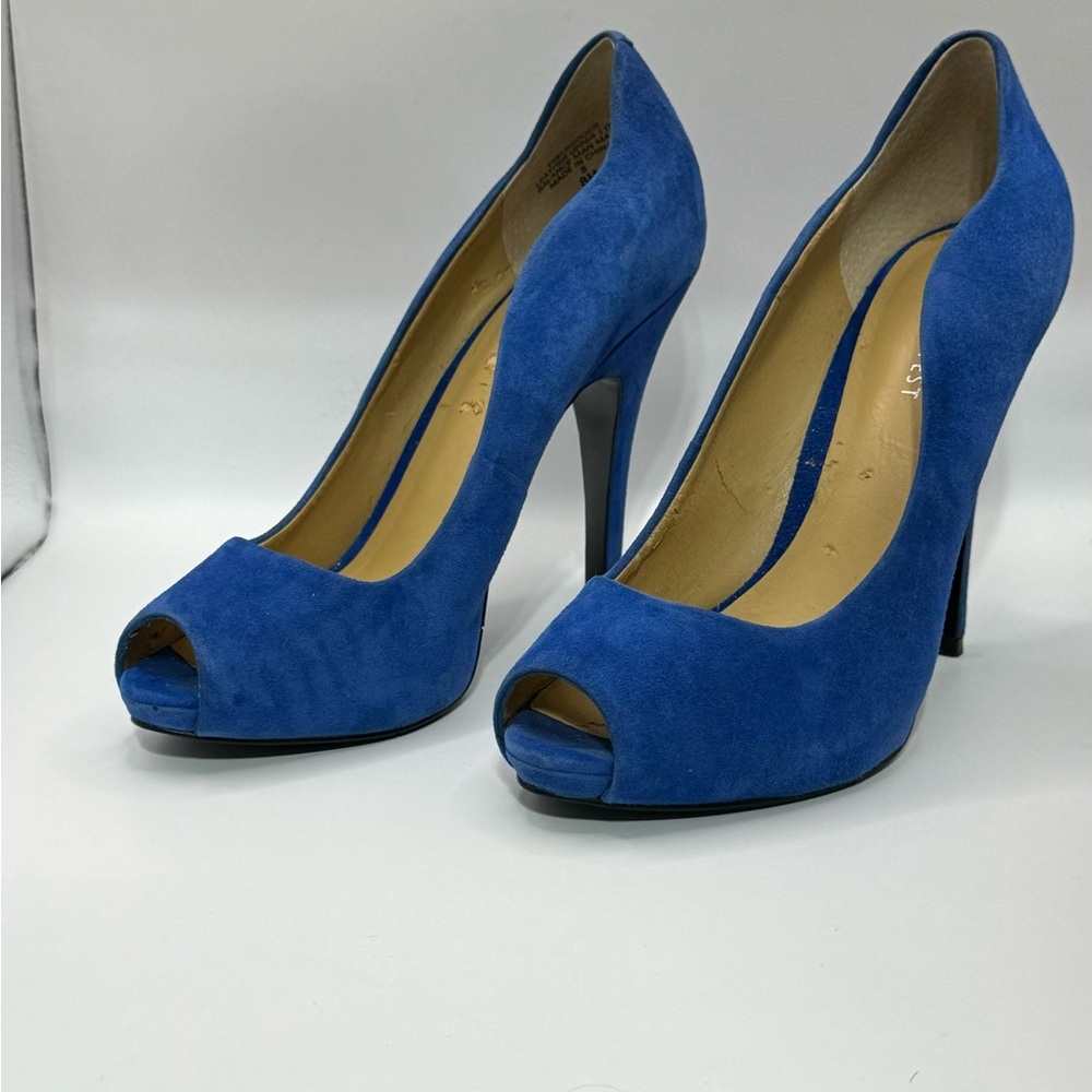 Nine West royal blue suede peep toe heels